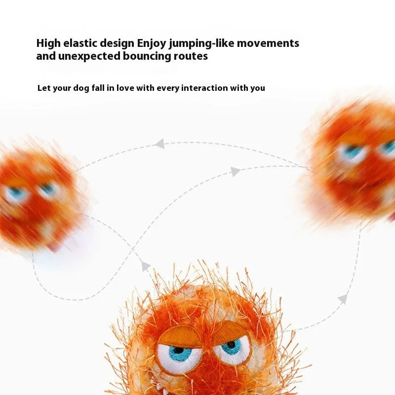 Rubber molar dog toy ball with plush sound, shown in orange yellow or yellow green