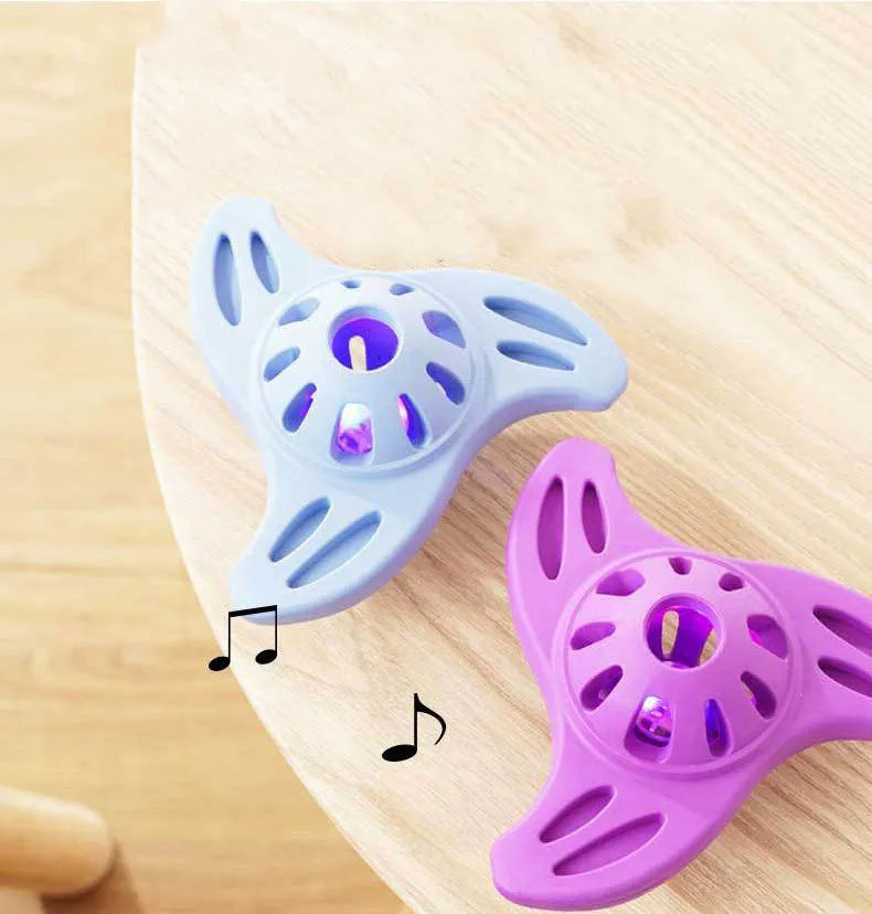 Blue bite-resistant boomerang dog toy for medium and large breeds on a plain background