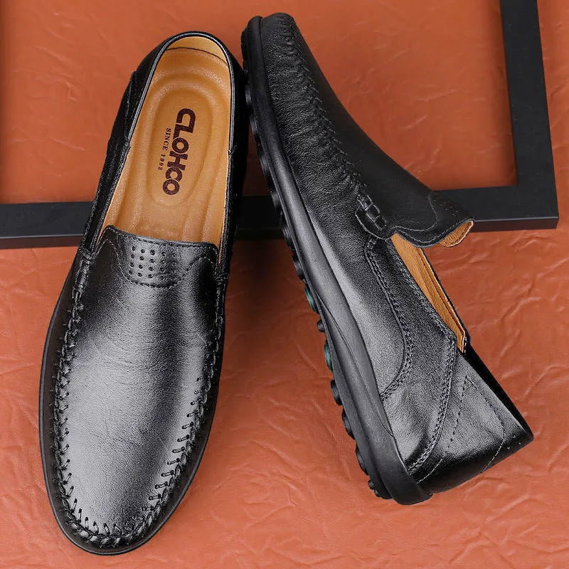 Men's cowhide leather business casual shoes with flat heel and round toe design in multiple colour options