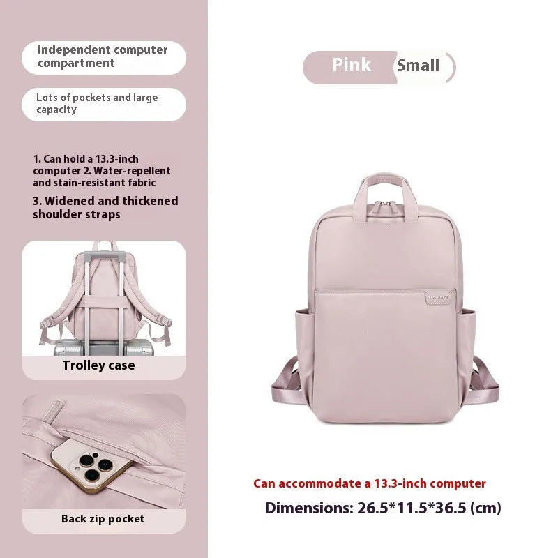 Women's nylon backpack in apricot colour with laptop compartment and organisational pockets