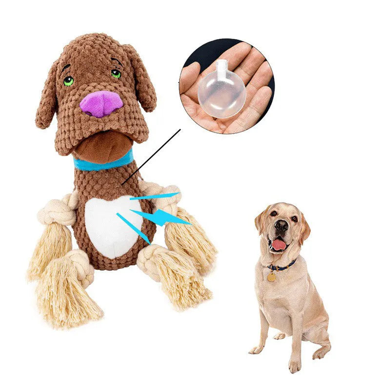 Brown shell-shaped plush dog toy with sound paper and BB squeaker for chewing and interactive play