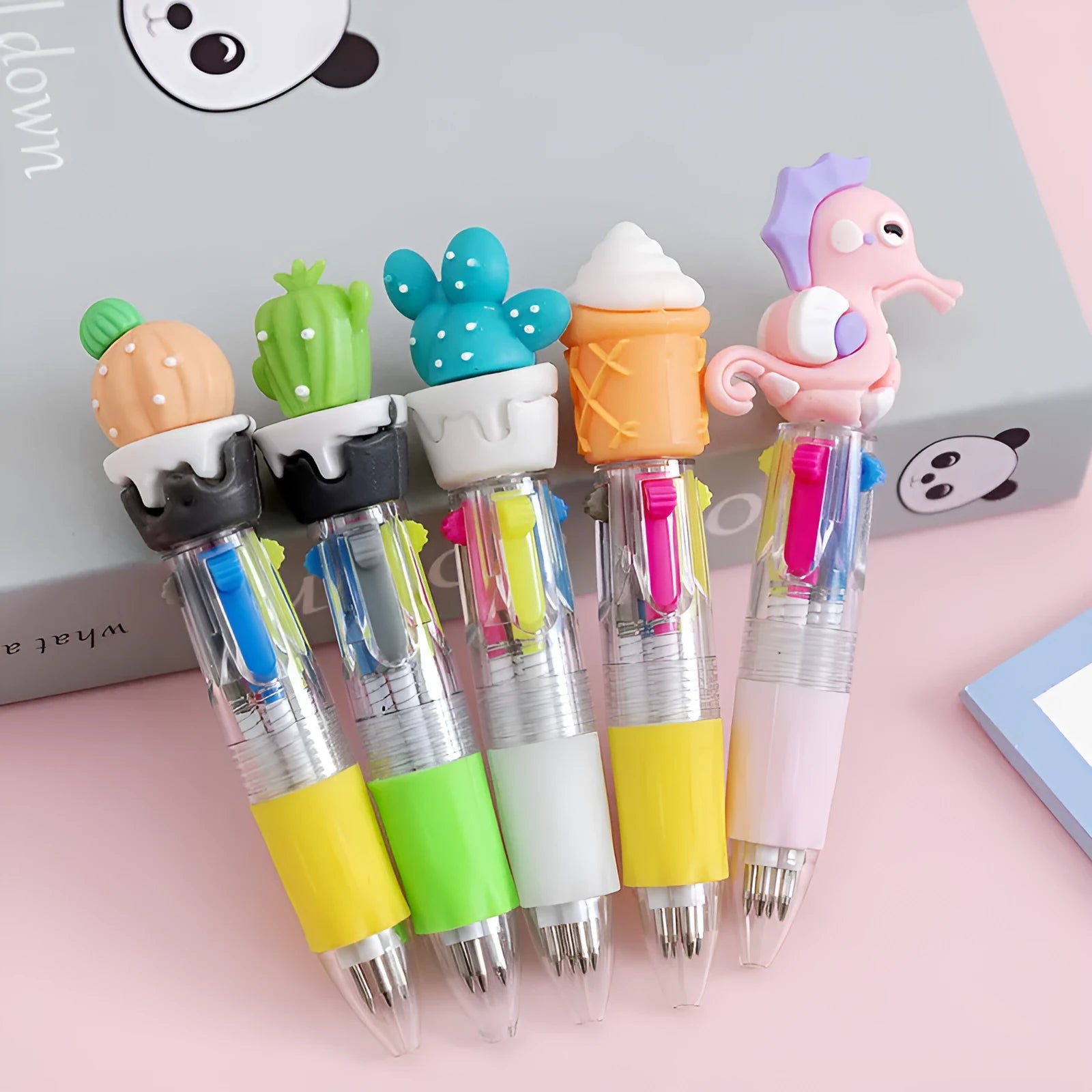 Four-colour press ballpoint pen with themed design and 0.7mm bullet tip
