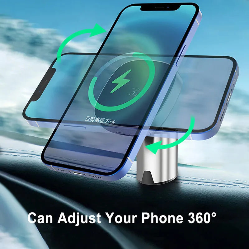 Magnetic wireless car phone holder for iPhone 12 series, Qi charging, Type-C, Grey or Silver, air vent or dashboard mount