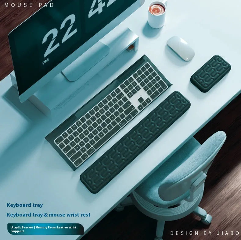 Double-sided resin keyboard and mouse pad with memory foam and wrist rest in multiple colour options