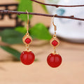 Geometric agate earrings with Southern Red Agate round beads and S925 silver inlaid jasper details