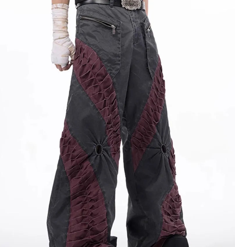 Retro three-dimensional keel casual trousers in viscose rayon fabric with straight hem design