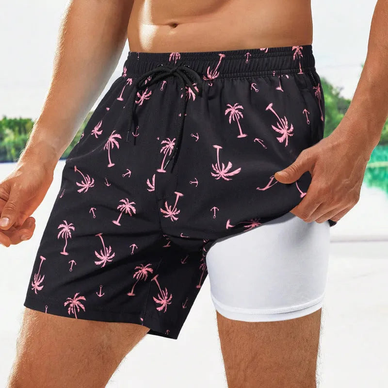 Men's quick-dry spandex swimming trunks in floral and tropical colour patterns