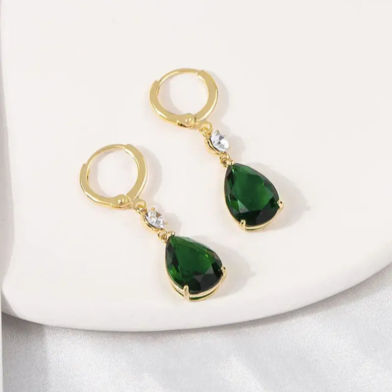 Green geometric teardrop alloy earrings with post back fittings