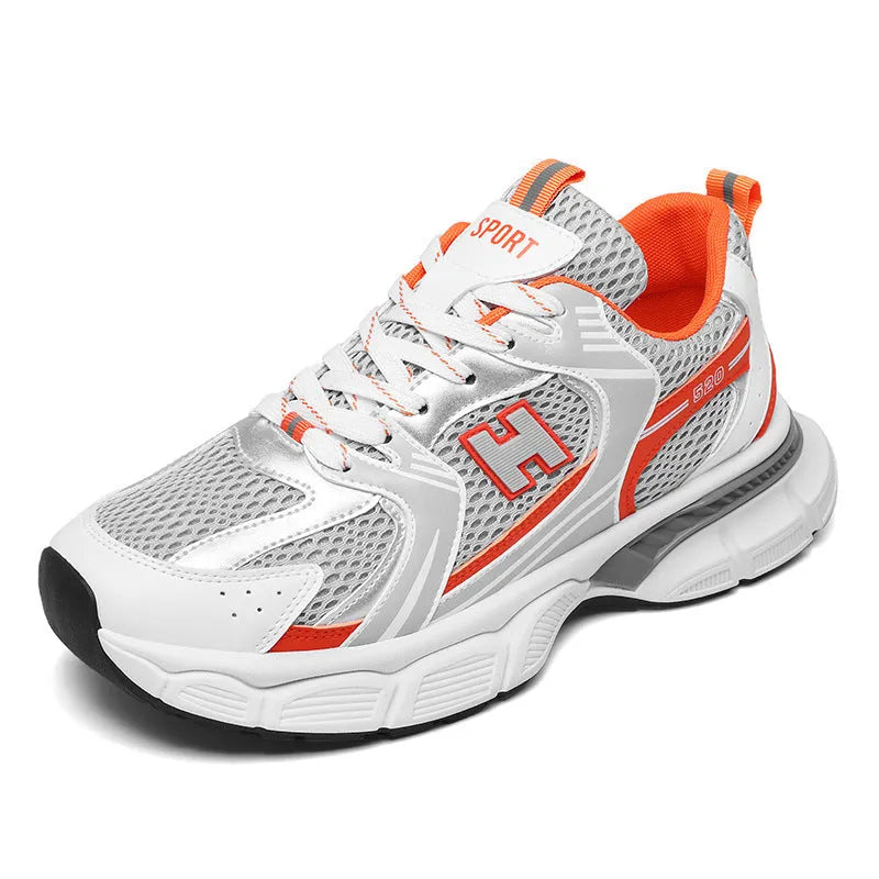 Men's black mesh running shoes with injection moulded plastic sole and round toe