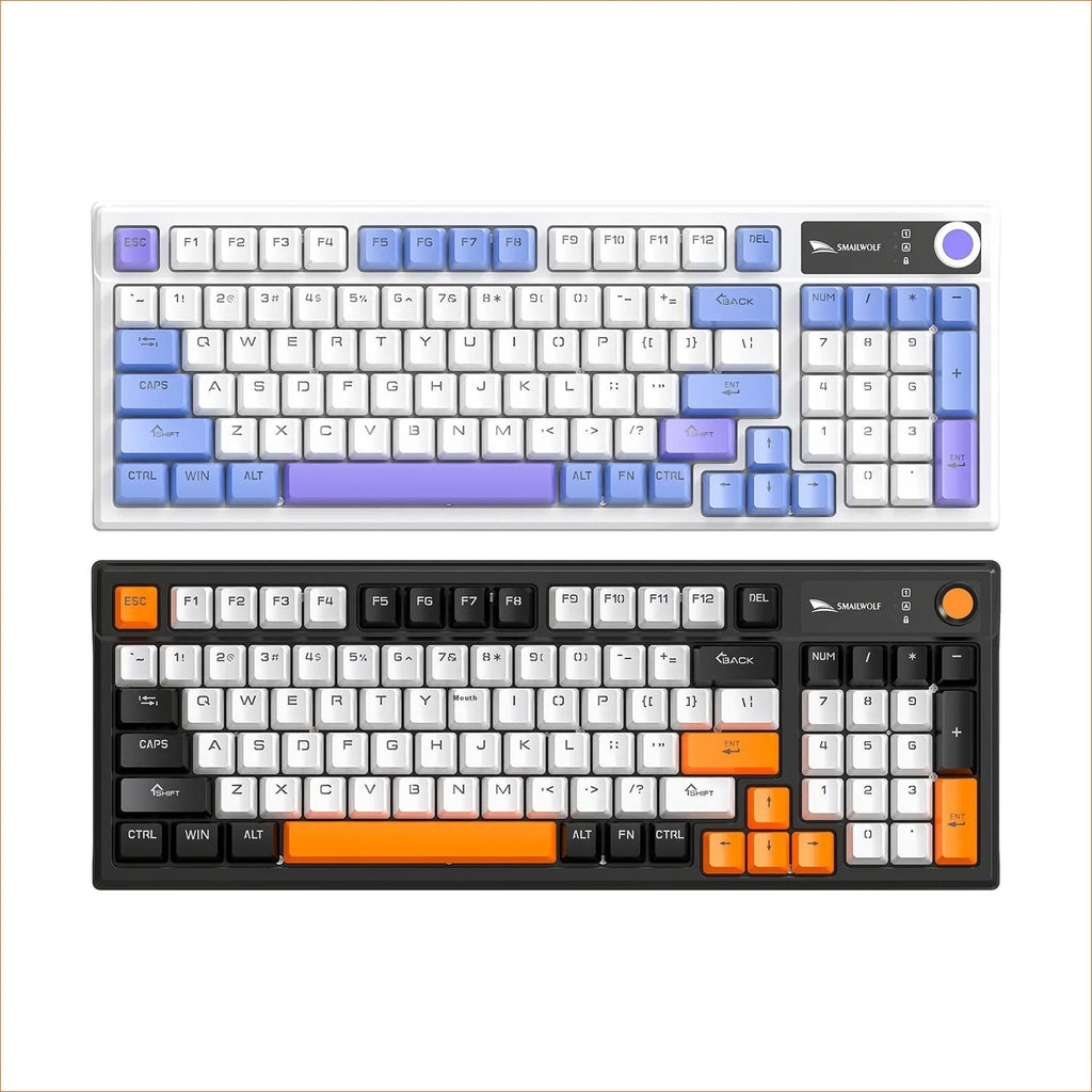 SK15 wired mechanical keyboard for gaming laptops in black, orange, or blue with mixed light green switches
