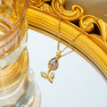 Women's zircon tulip necklace with electroplated finish on adjustable titanium steel chain showing floral pendant