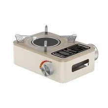 White stainless steel portable infrared gas stove for outdoor camping and picnics.