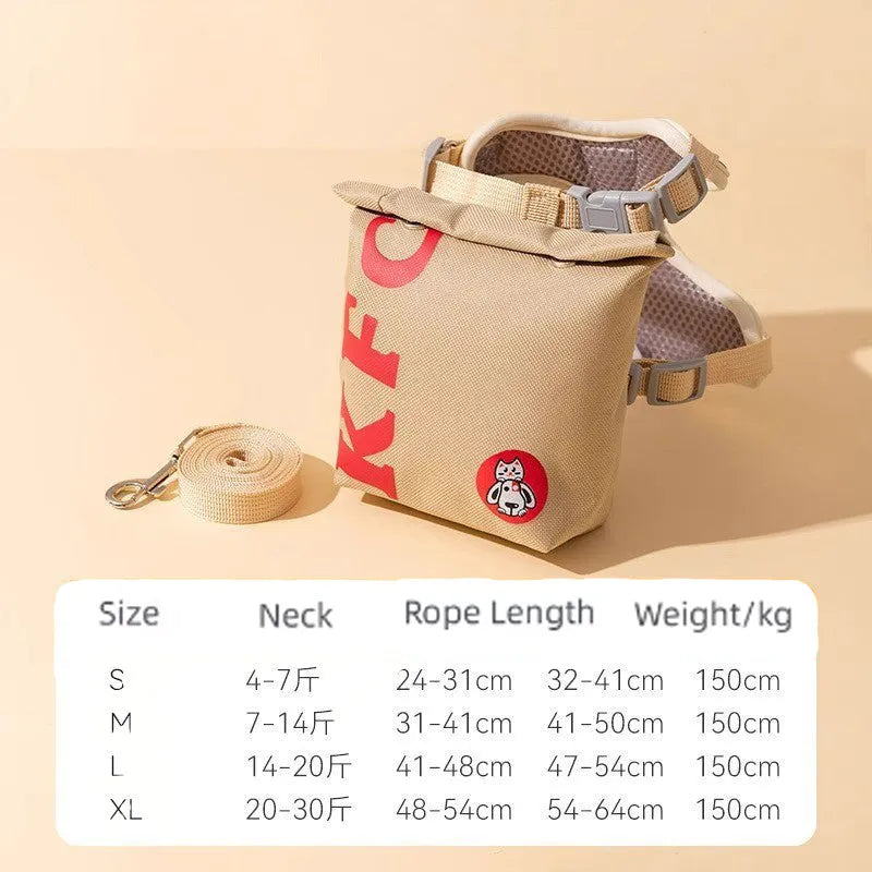Cartoon hamburger chips design adjustable pet walking vest with escape proof construction