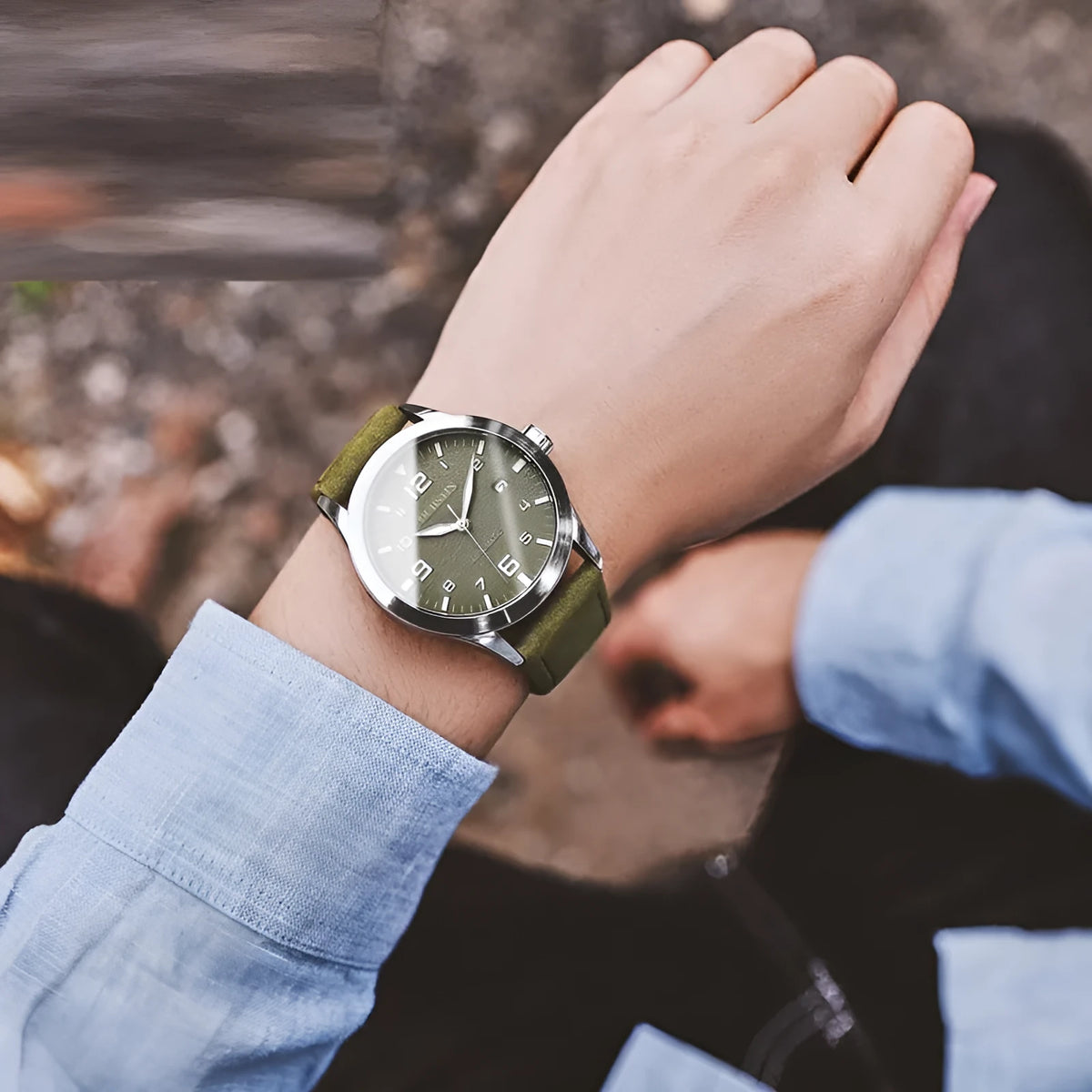 Men's automatic mechanical watch with black shell and business retro design showing 12mm thickness
