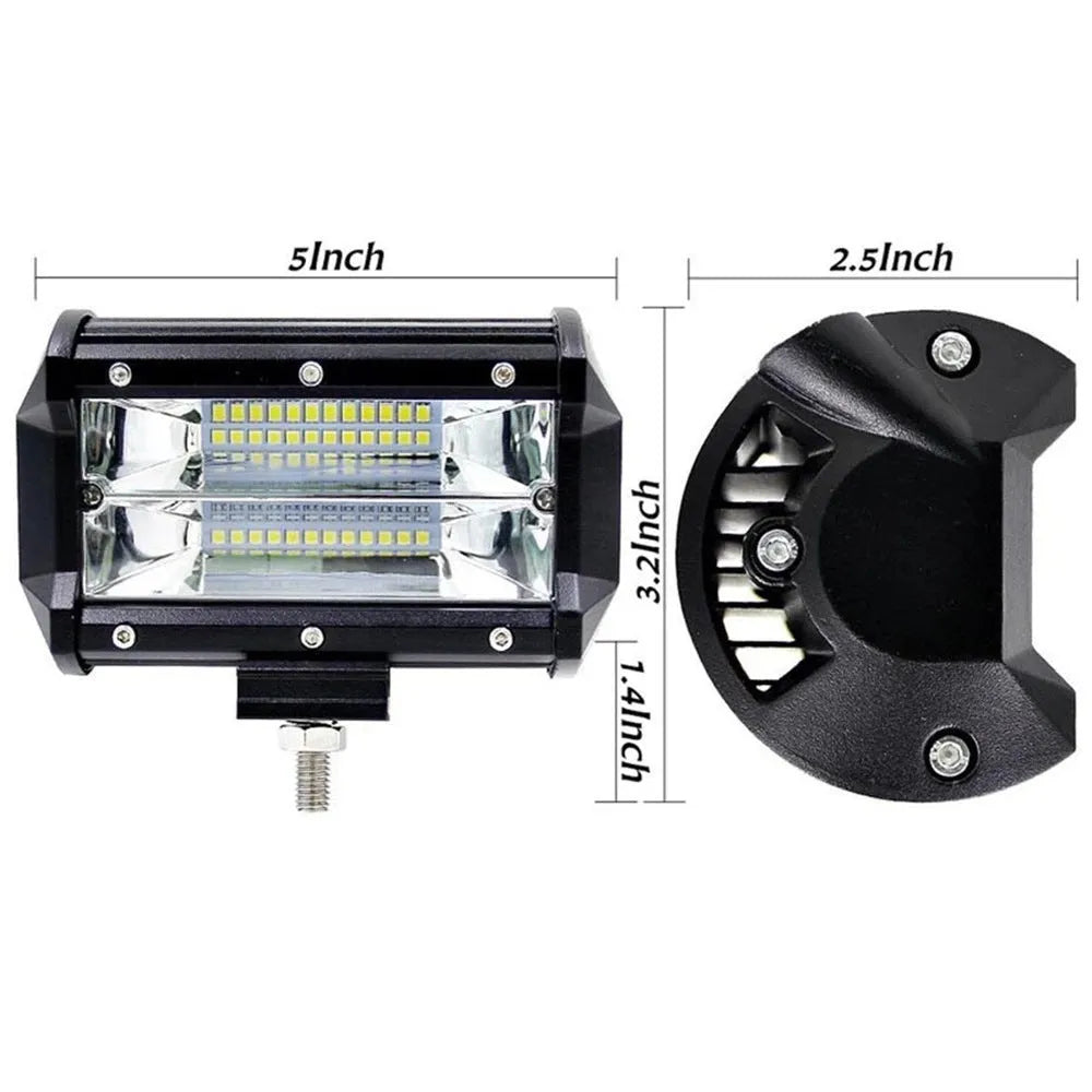 Black 5-inch LED off-road work light with die-cast aluminium housing and bracket mount.