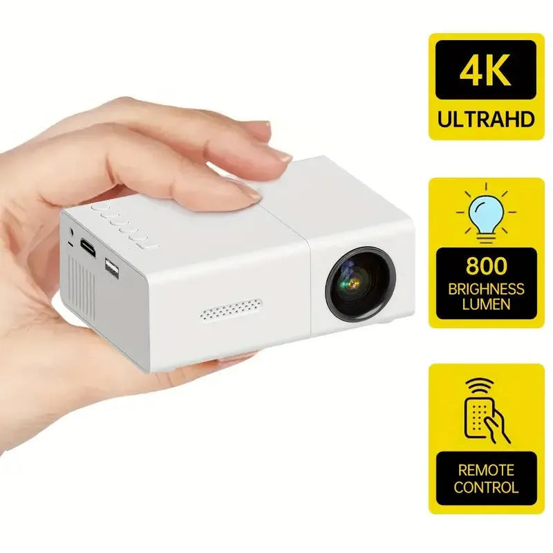 M100 mini LED home projector in white or black colour with remote control and cables
