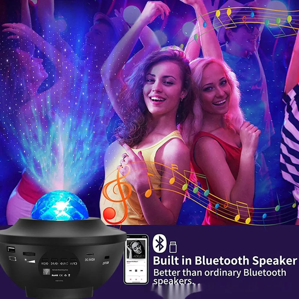 Small black bowl-shaped starry sky projection lamp with rotating water ripple laser patterns
