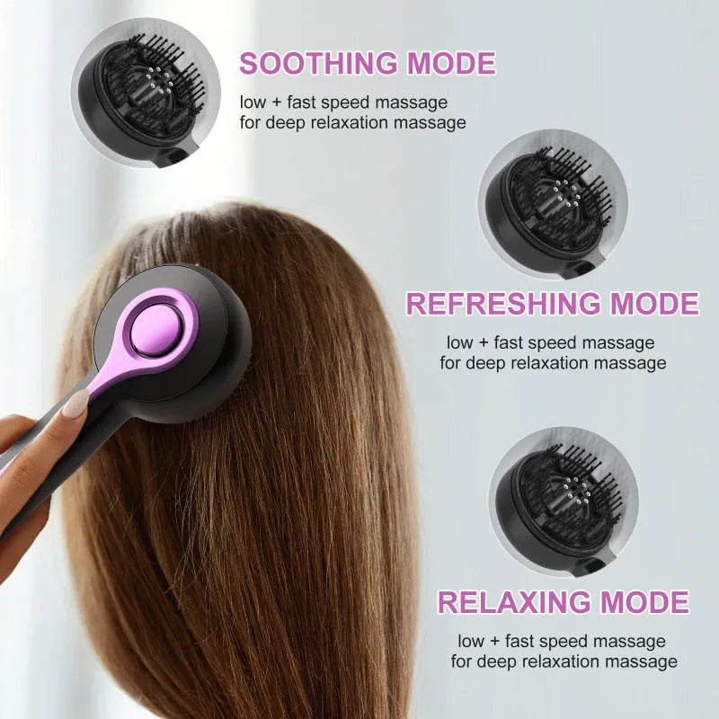 USB-powered hair brush scalp massager in black colour with vibration function and mechanical speed control