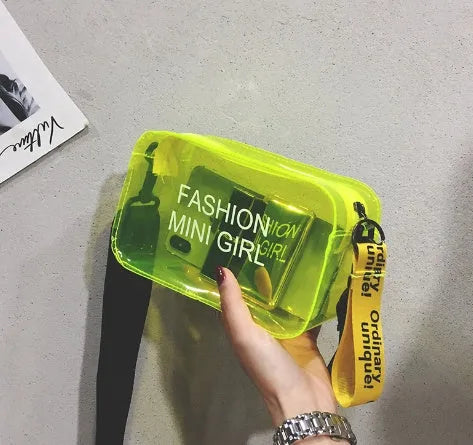 Transparent square jelly shoulder bag with adjustable strap in multiple colour options