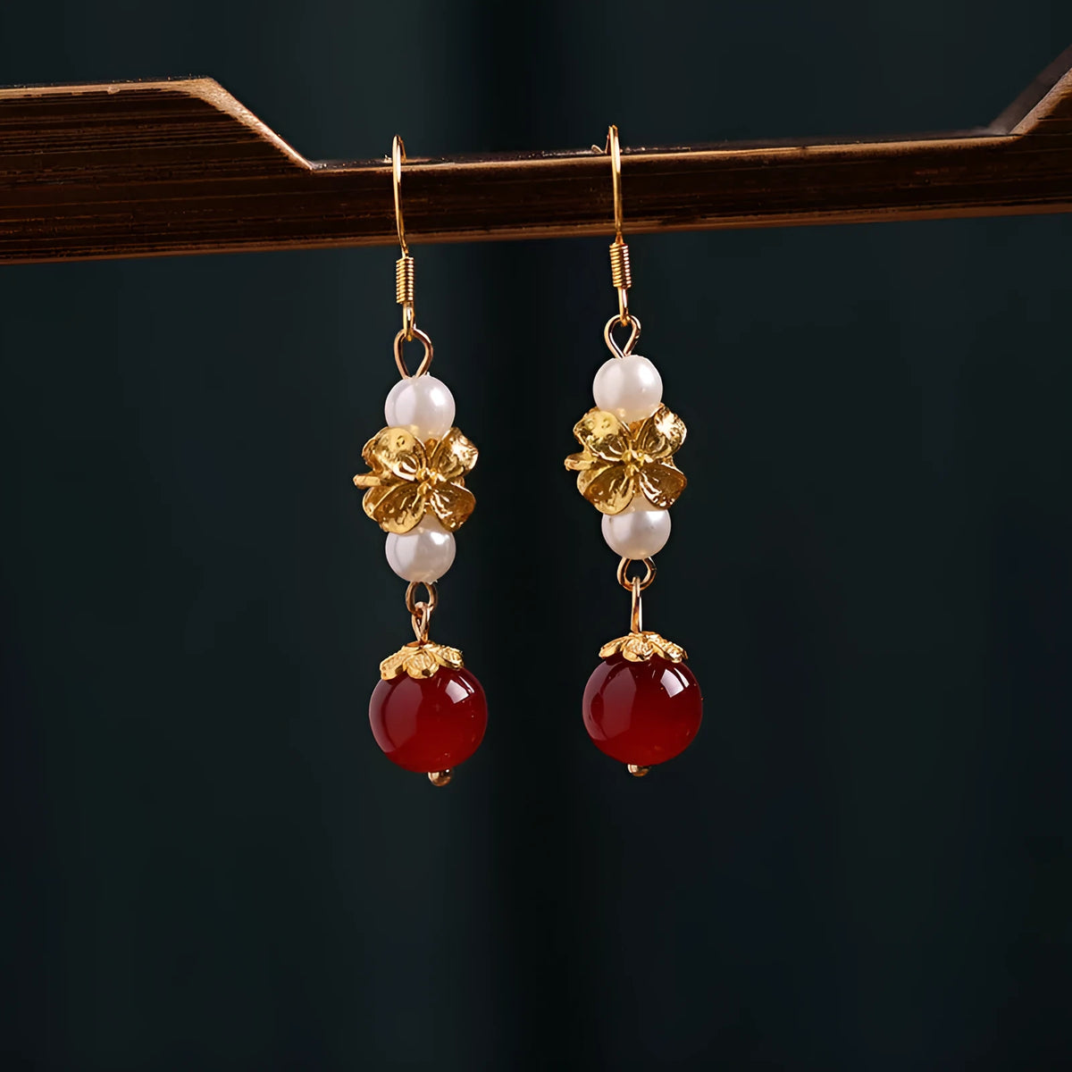 Geometric retro alloy earrings with electroplated finish for traditional Han cheongsam outfits