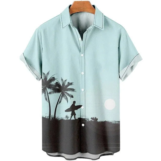 Men's slim fit short sleeve shirt with colourful 3D floral digital print on polyester fabric.
