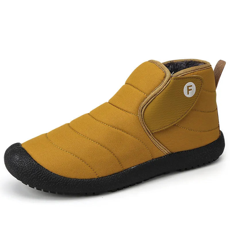 Men's waterproof snow boots with rubber soles and plush lining in black, blue, green, yellow