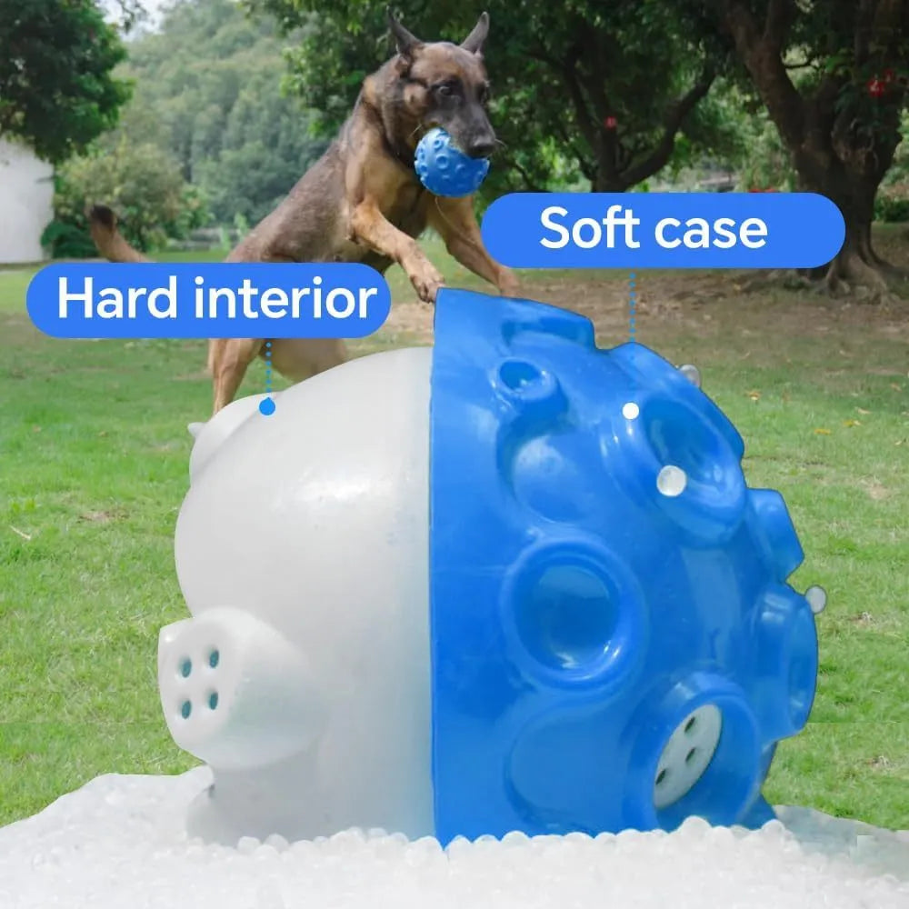 Natural rubber dog toy ball with textured surface in choice of five colours for aggressive chewers