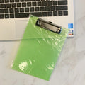 Transparent A4 plastic clipboard with metal clip in blue, green, red or white colour options