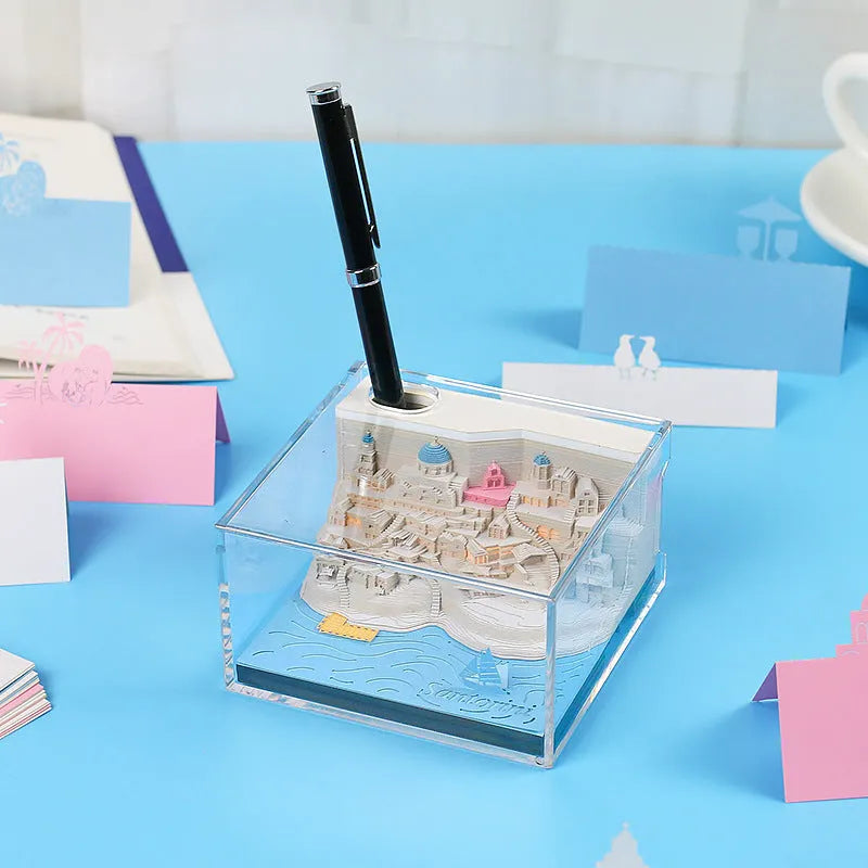 Santorini 3D notepad with special paper, 166 pages, 9 x 9 x 5cm Santorini beach building model