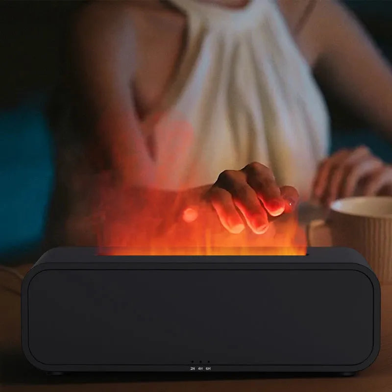 Flame Dynamic USB essential oil diffuser with remote control showing colour-changing lights