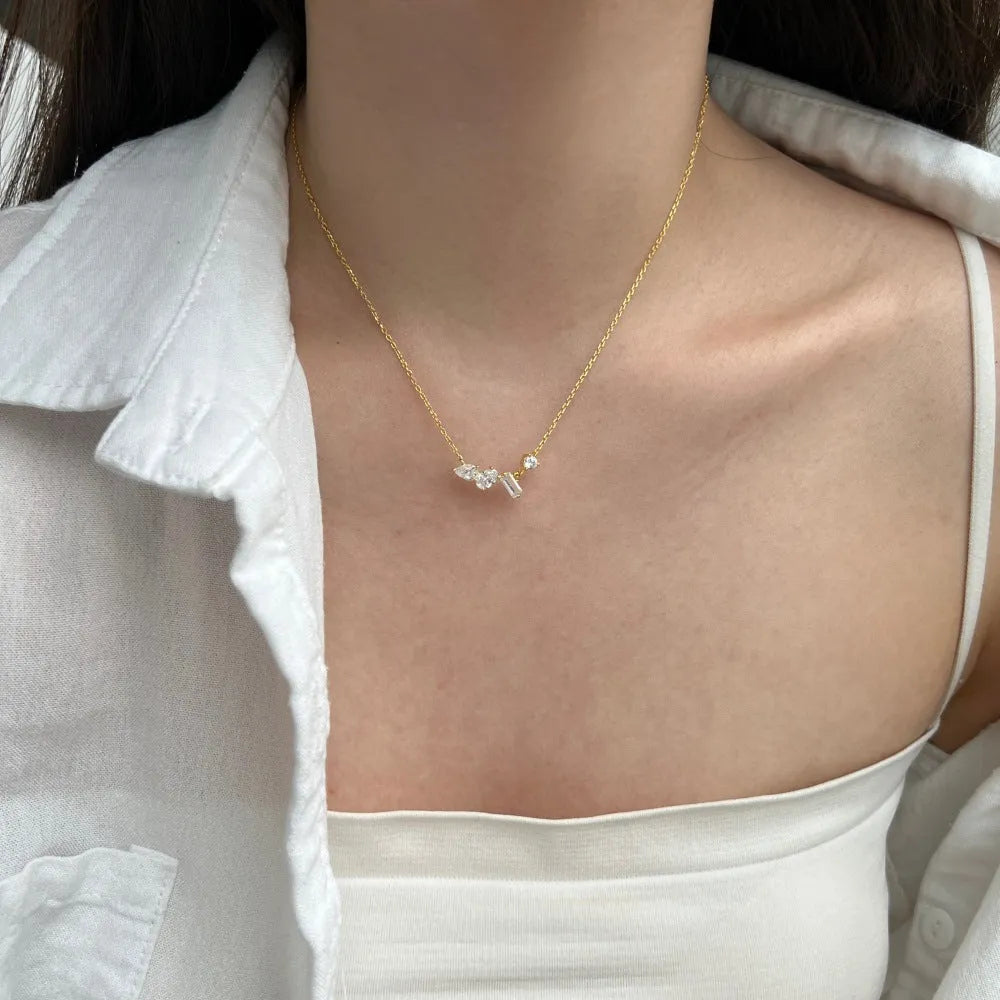 925 sterling silver geometric zircon necklace for women with electroplated finish in white zircon