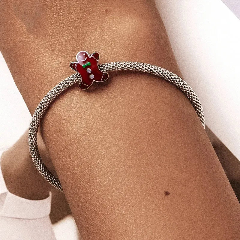Christmas gingerbread man 925 silver bead with SCC2037 dripping oil finish, 1.2cm x 1.0cm, 0.5cm aperture