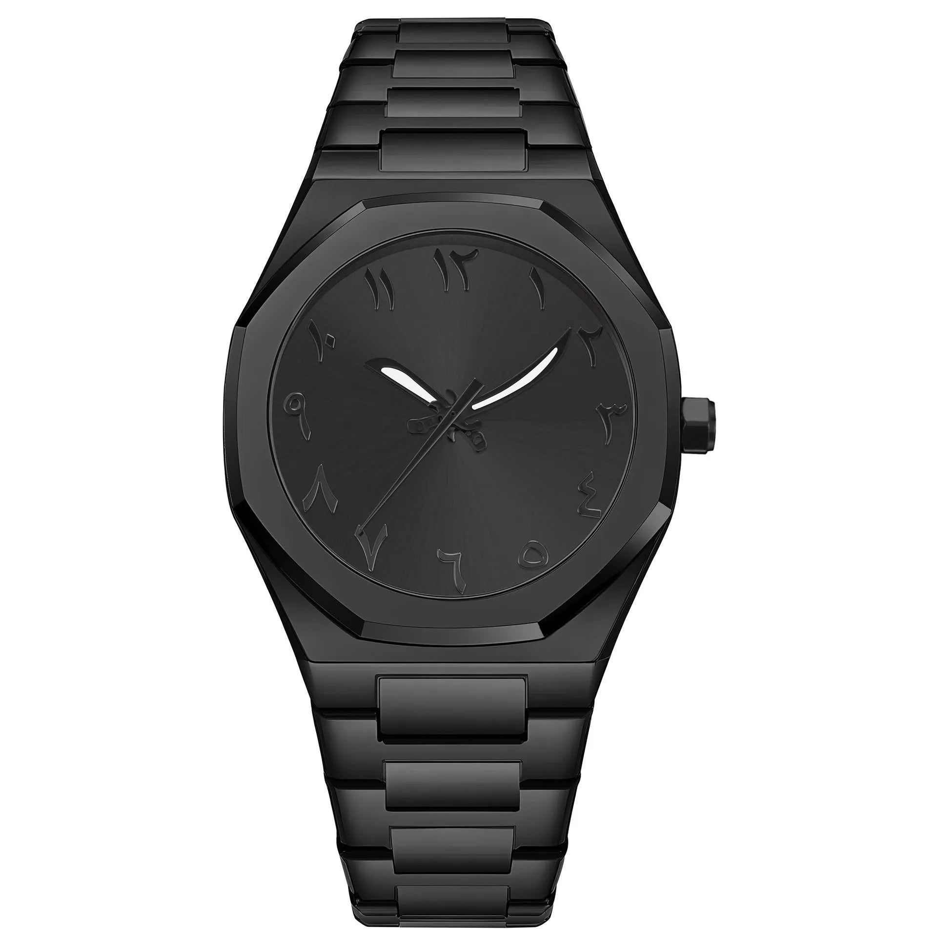 Men's business casual watch with stainless steel belt and black dial, 10mm thickness