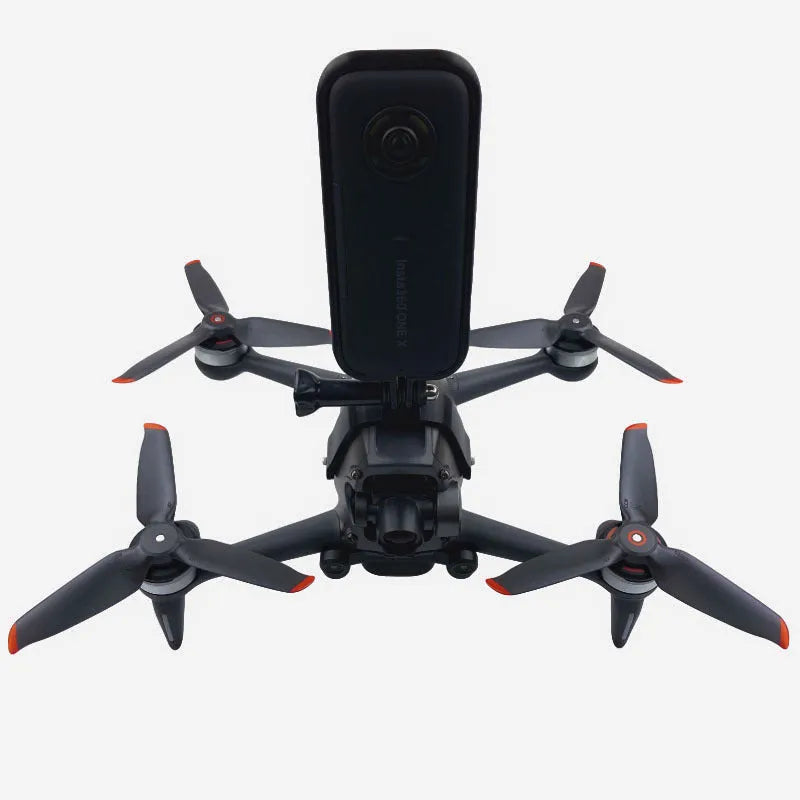 3D-printed hard plastic FPV drone expansion bracket with soft sponge for top-mounted action cameras
