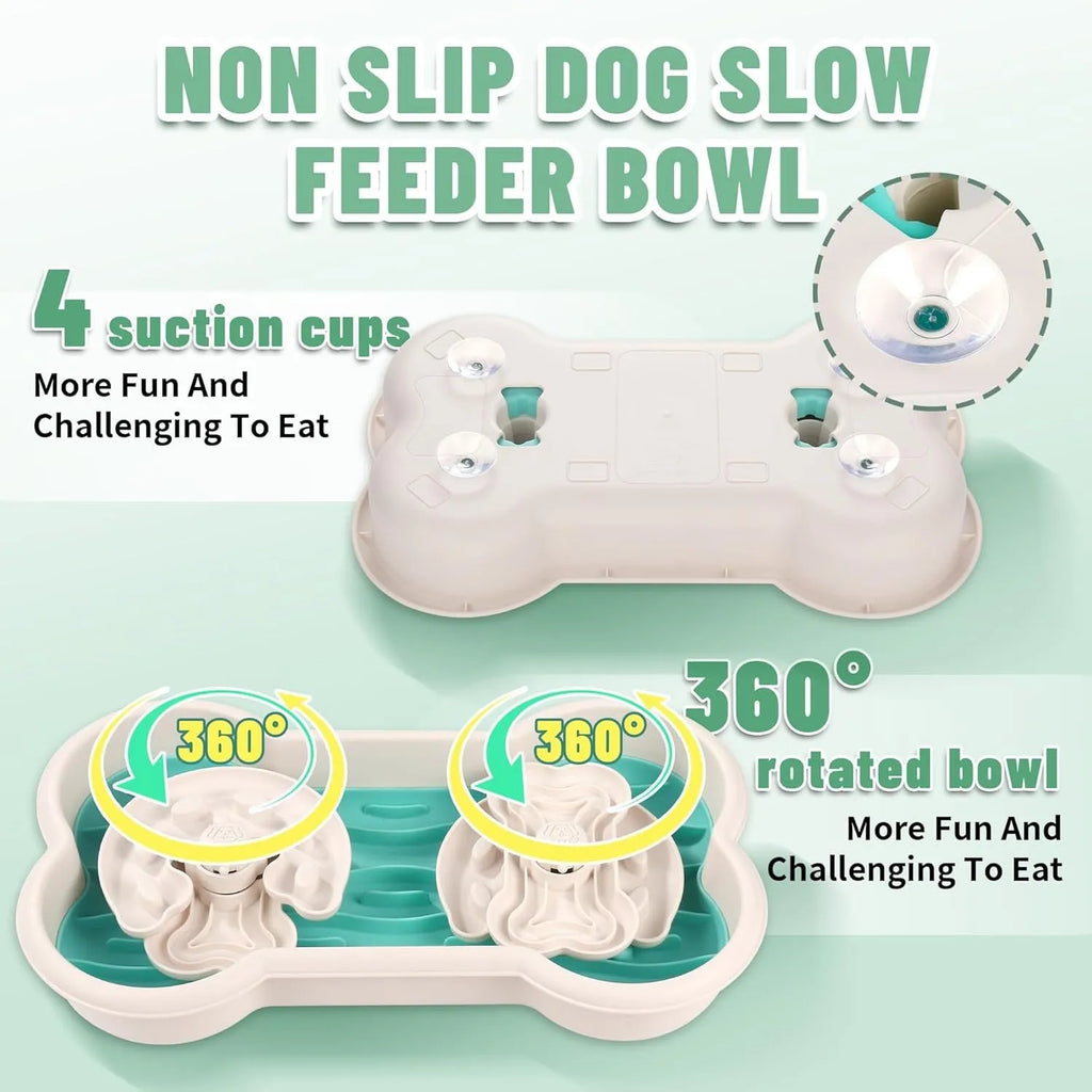 Large green dog slow feeder bowl with three-tier puzzle design and suction cup base for large breeds.