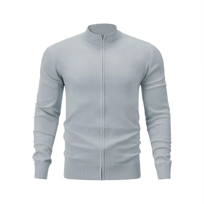 Casual zip-front sports sweater with stand collar in cotton fabric, loose fit, multiple colour options