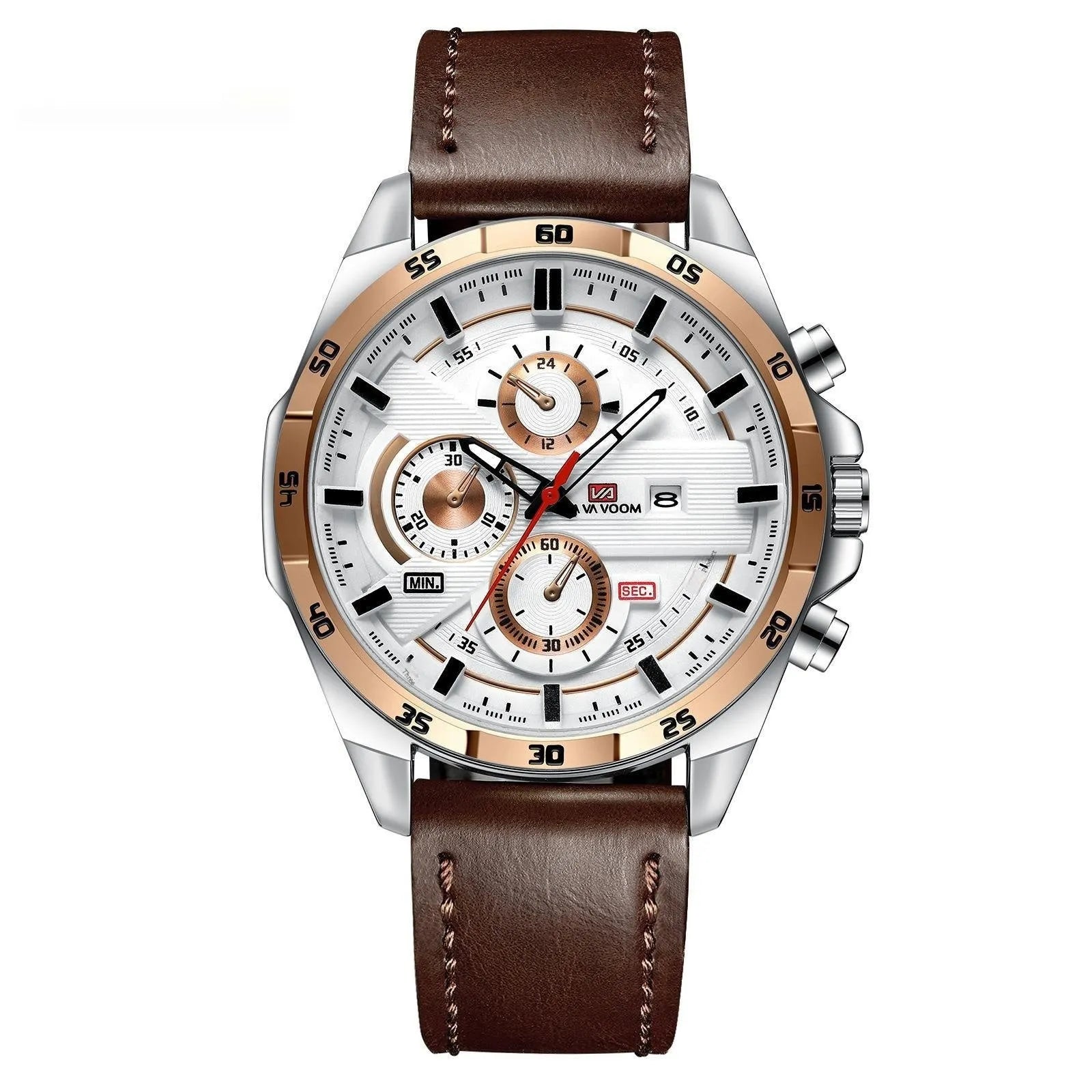 Men's business calendar waterproof quartz watch showing 10mm thickness and colour options