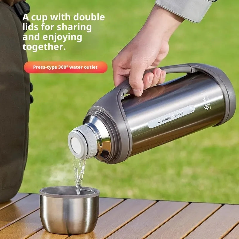 1200ml stainless steel insulated travel mug with double lid in black green or natural colour