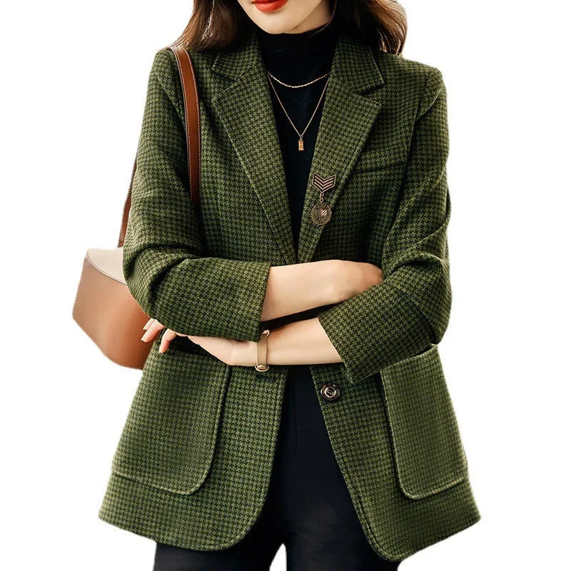 Women's Korean style long sleeve suit top with pocket in grey, green or red, sizes S to XXXL
