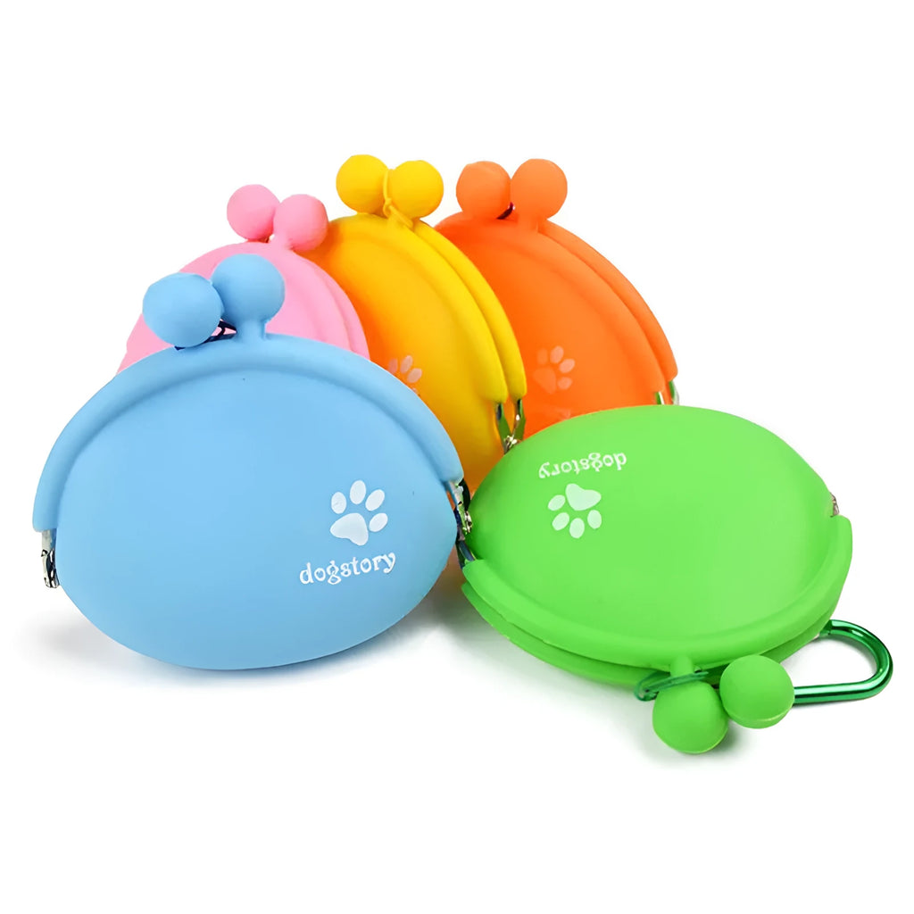 Yellow silicone dog treat storage bag with hook and loop closure measuring 9cm