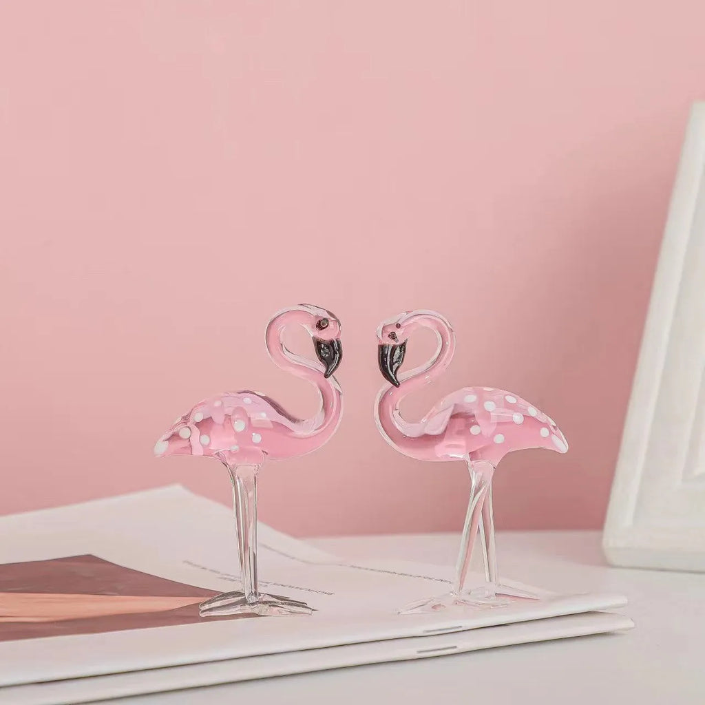 Pink crystal flamingo decorative on table with modern simple style for home decoration