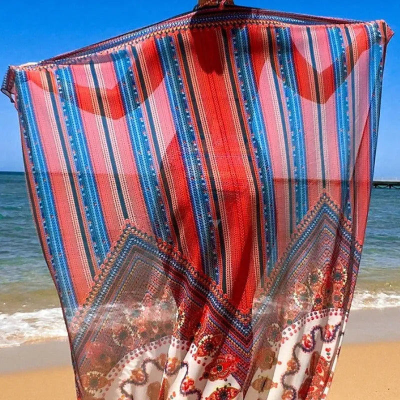 Women's three-piece swimsuit set showing sleeveless cutout blouse, high-waisted briefs, and a coat in the pictured colour.