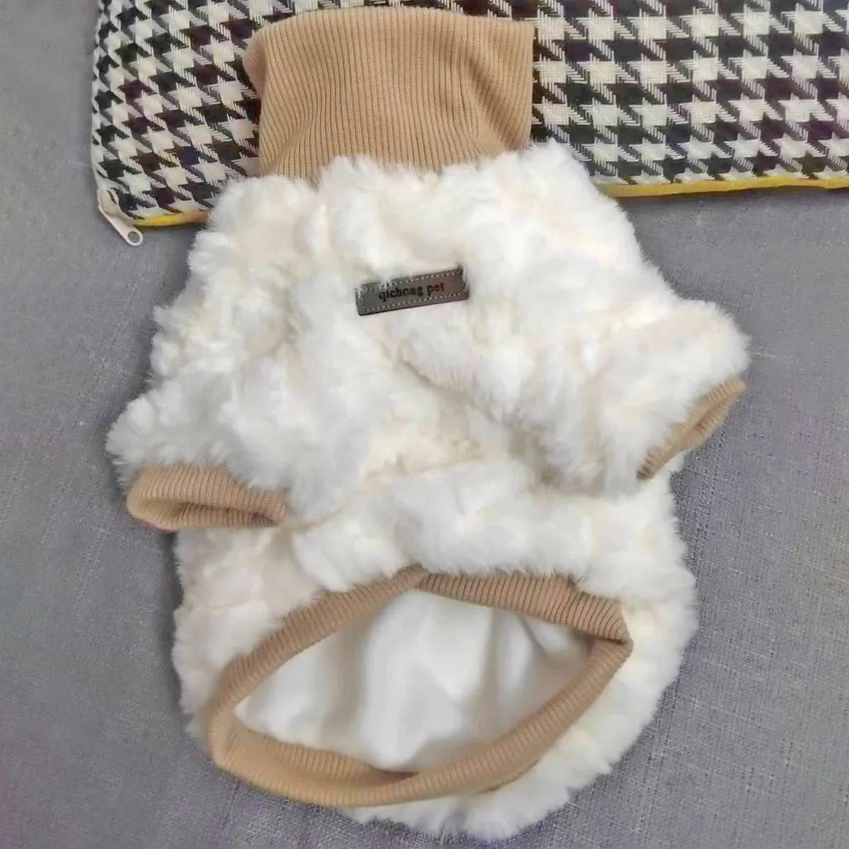 Turtleneck plush cotton-padded dog coat in high collar creamy green, sizes XS-XL for small and medium dogs