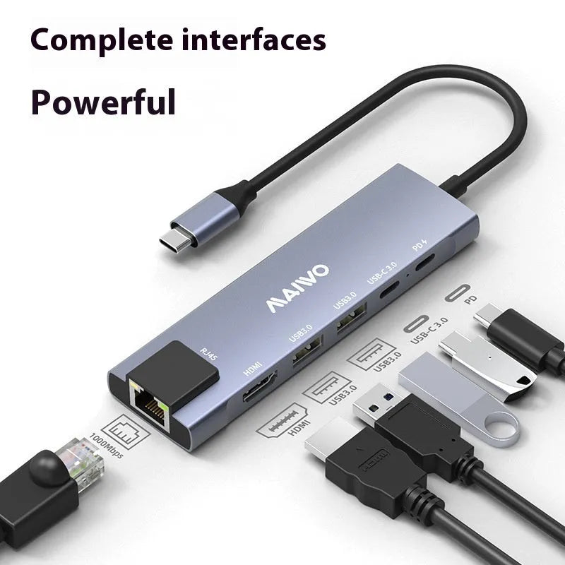 Steam Deck six-in-one docking station with HDMI, USB 3.0, and Ethernet ports in aluminum shell