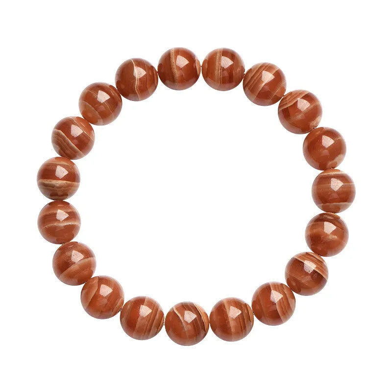 Natural Old Mine Rhodochrosite round bead bracelet with Ruyi element, choice of 6mm or 8mm beads.