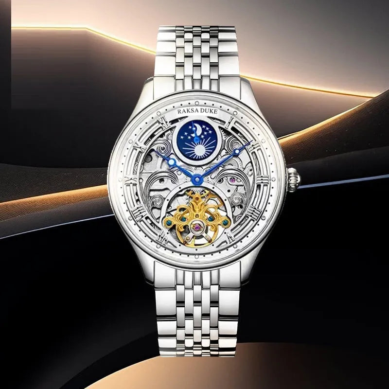 Men's stainless steel business waterproof watch with a 16mm thick case.