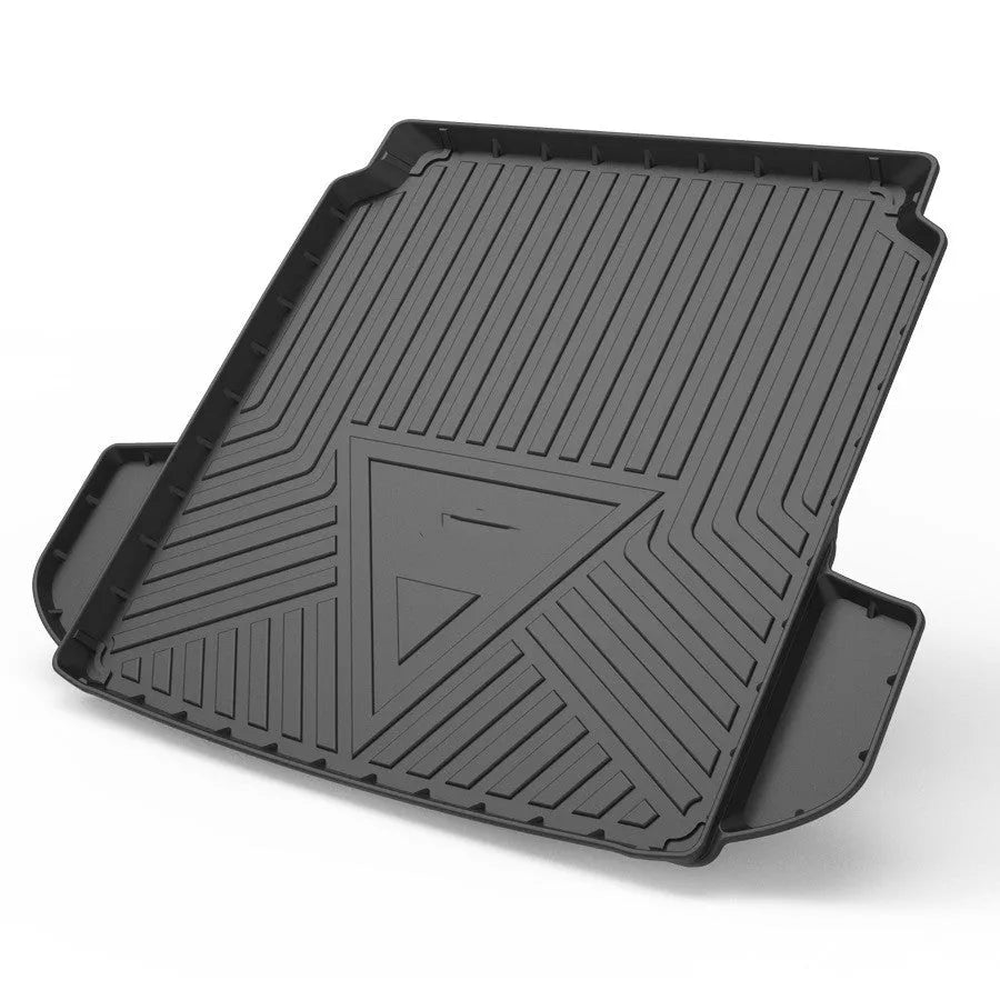 Black TPE car boot protection pad with carbon fibre pattern texture