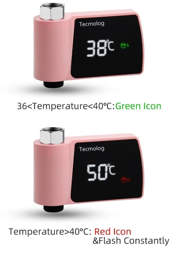 Plastic visual shower faucet water thermometer in black, blue, pink, or silver, 16cm x 11.5cm x 5cm