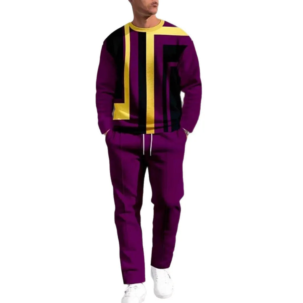 Men's 3D digital print sweatshirt and sweatpants set, long sleeve round neck, sizes S to 6XL