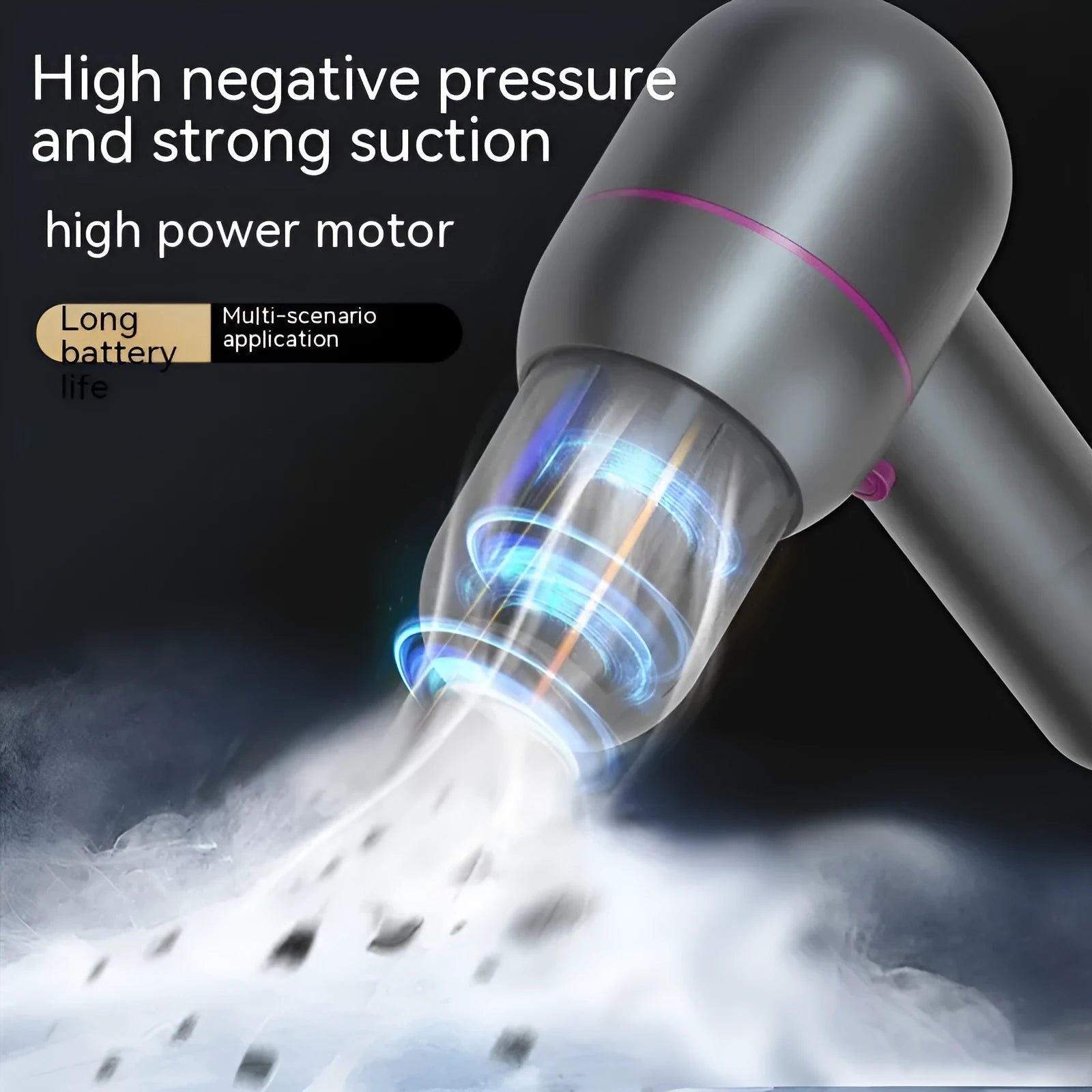 XC-06 grey handheld car vacuum cleaner with brush nozzle and extended nozzle accessories